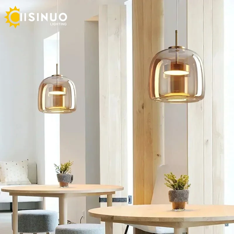 

Glass Pendant Light Luxury Hanging Lamp Cognac Smoke grey Color LED12w Bedside Lighting Fixture Deco for Home Bedroom DiningRoom