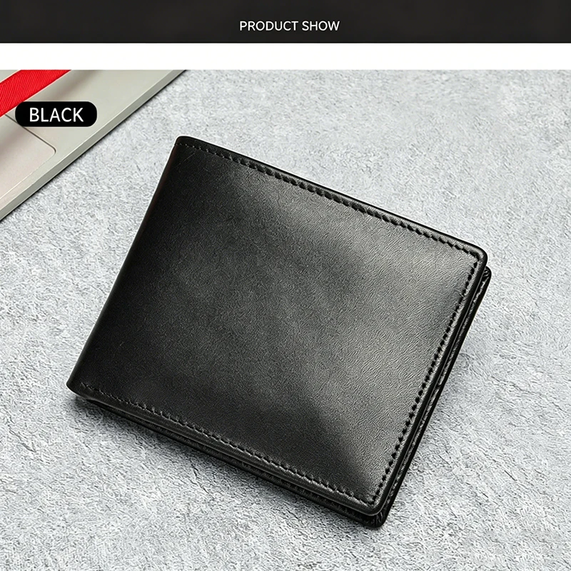 Herren Kurze Bifold-Geldbörse 100% Oberste Rindslederschicht Handgefertigte Lässige Männer-Geldbörse Modische Münz- und Kartenbörse – Detail 5