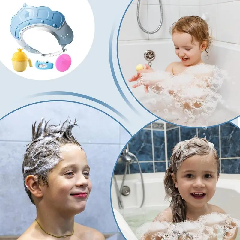 Shampoo Hat For Children Bath Head Cap Visor With Water Temperature Gauge And Shampoo Cup Shampoo Cap With Shampoo Brush Protect