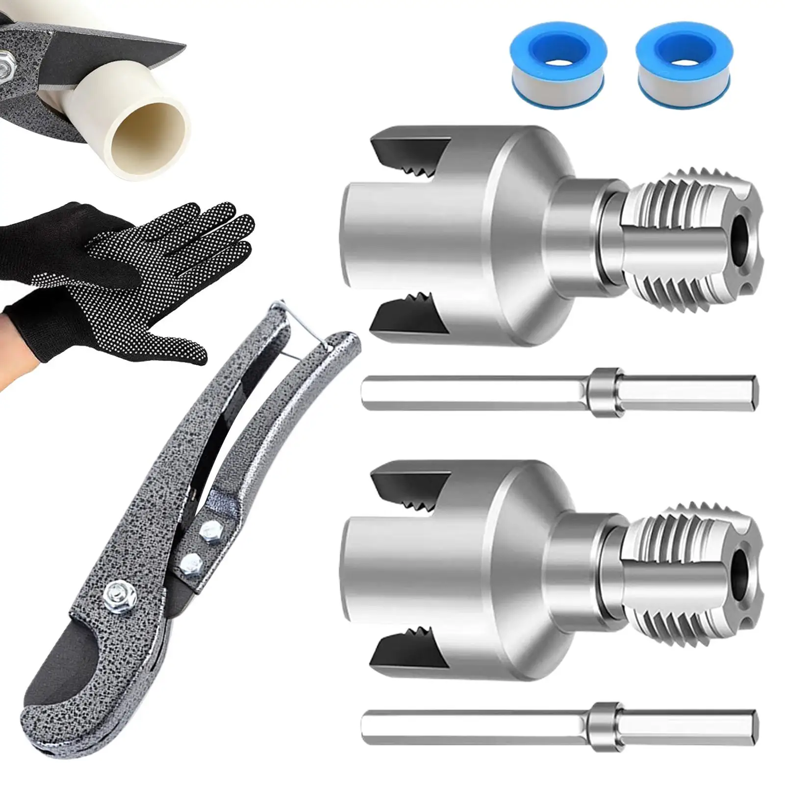 PVC Pipe Threader With Gloves Integrated Metal Non-Slip Hand Tools 7-Piece External Pipe Threader Kit For Indoor Industrial