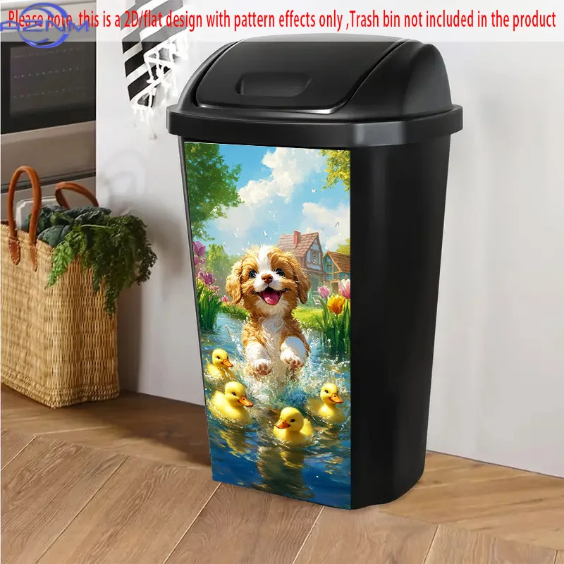 1pc Joyful Puppy with Ducklings 2D Flat Design Sticker, .01x cm - Cheerful Idyllic Scene with Vibrant Colors, Self-Adhesive PV