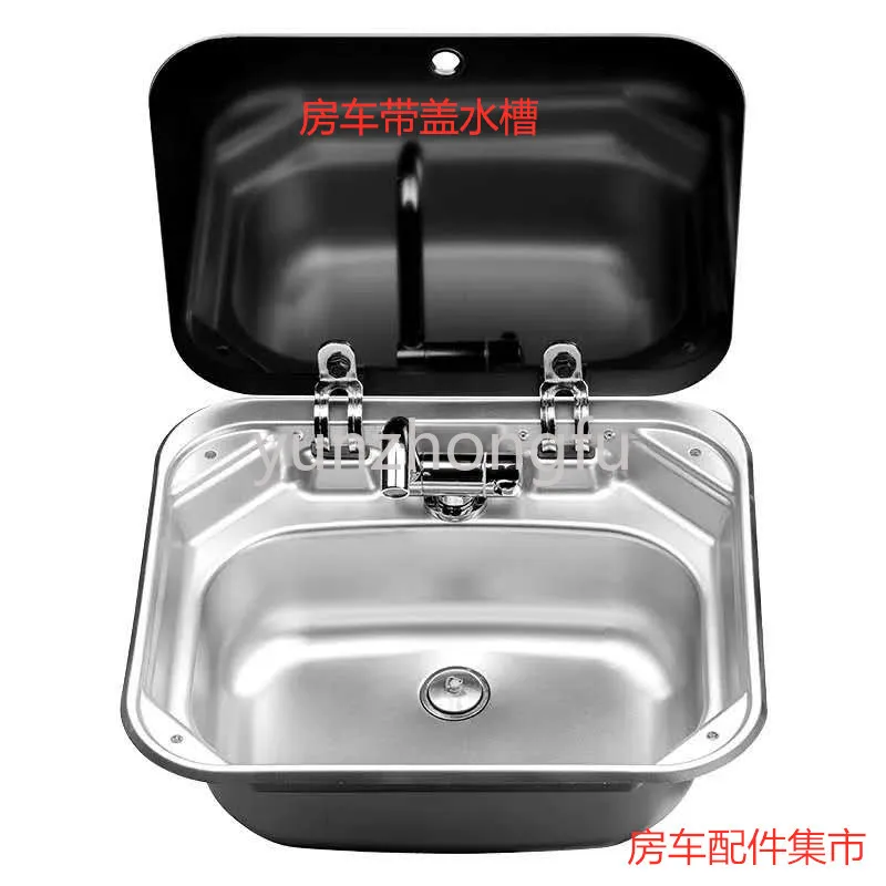 RV Sink with Lid Kitchen Wash Basin Vegetable Washing Sink Folding Flip Single Sink Stainless Steel Square Basin