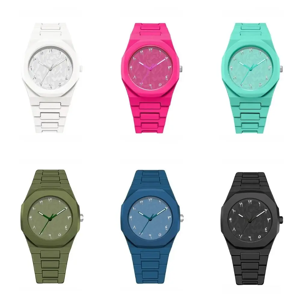Arabic Dial Waterproof Watch Round Dial Color Strap Business Watch Exquisite Design Plastic Strap Quartz Watch