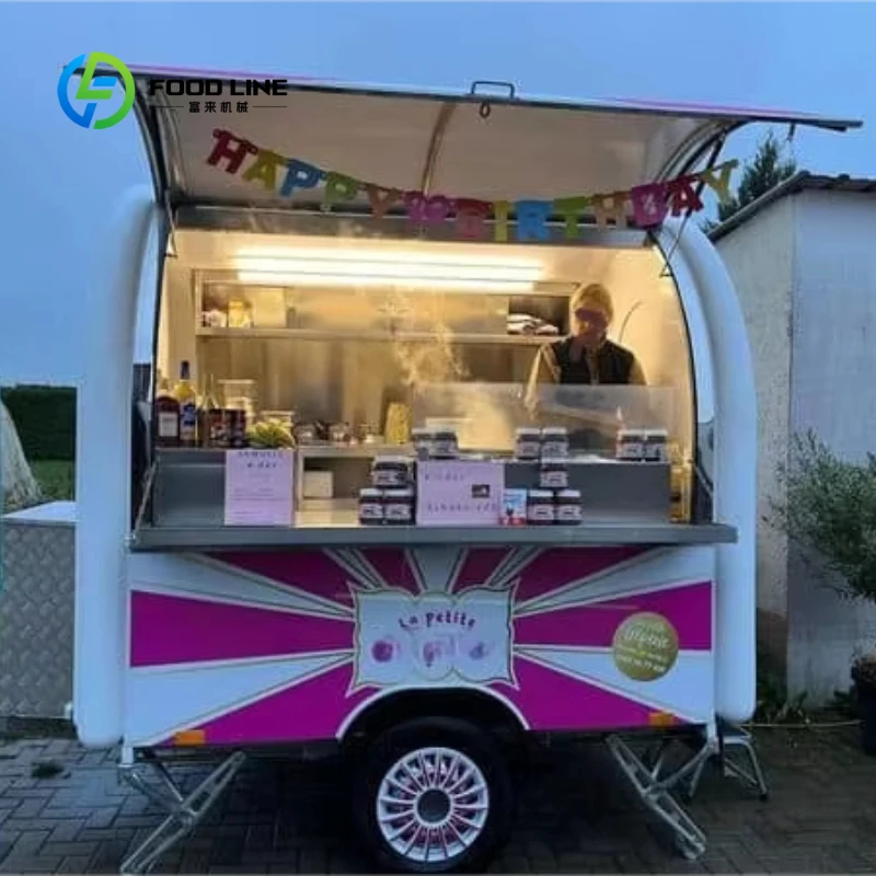 Customized Retro Mobile Round Food Trailer Stainless Steel Concession Trailer with Sink for Commercial Street Food Vending Use