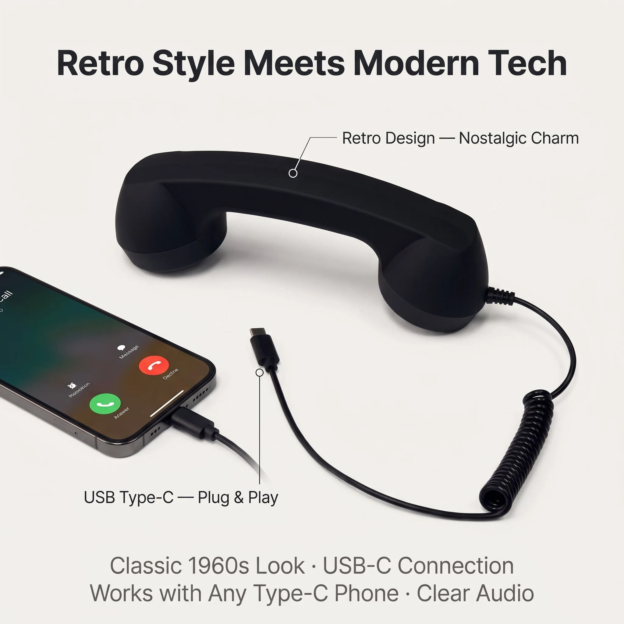 Ergonomic Style Phone Handset With Type Cable Clear Audio For IPhone Landline Replacement Handle Accessory