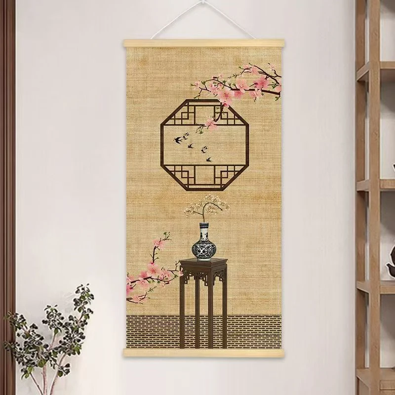 Pintura suspensa de flor de ameixa, pintura de bambu de parede de fundo, pintura de decoração de sala de estar, decoração de feng shui para casa