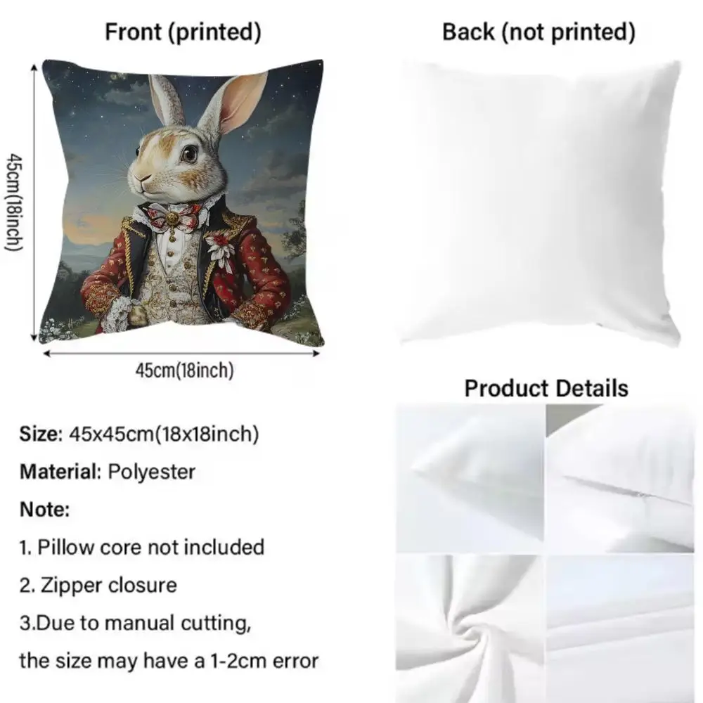 R-Retro Rabbit Portrait ARTWORK Federa per cuscino multi-scena per casa e auto - Reversibile, morbida e resistente per l'uso quotidiano