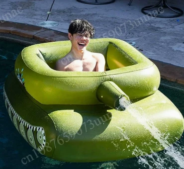 Inflatable Water Play Equipment, Water Battle Tank Toy with Pool Party Swim Ring & Spray Car