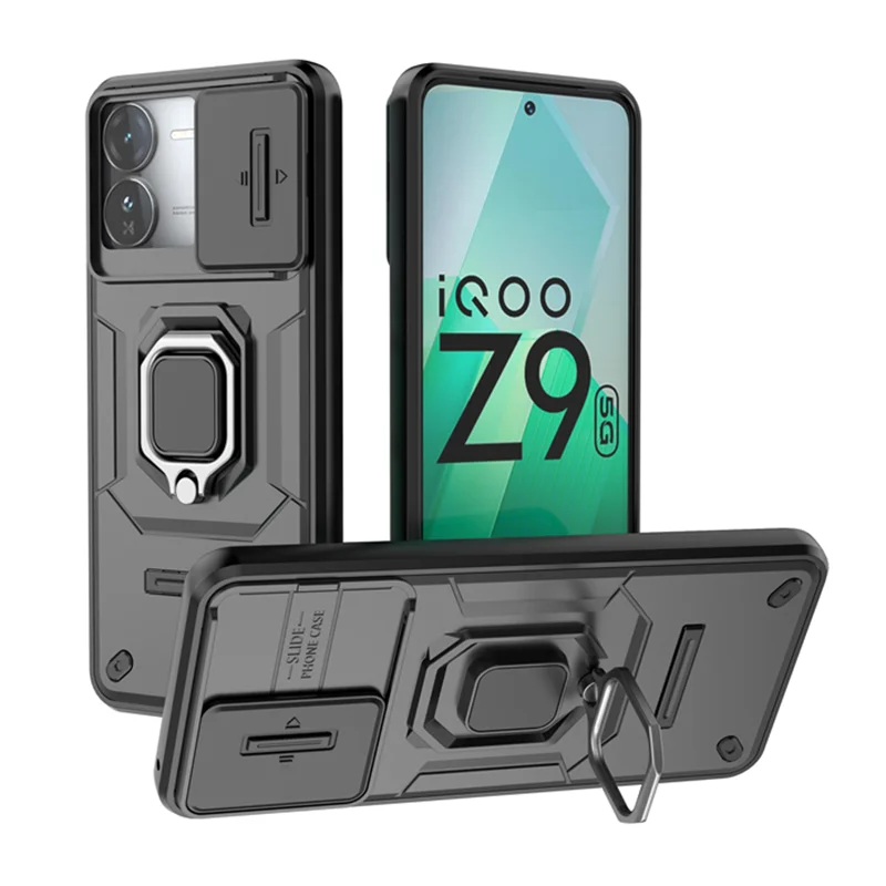 For iQOO Z9 5G Cover For Vivo iQOO Z9X Z9TURBOCase Lens Sliding Window Protector Armor Shockproof Holder Magnetic Bumper