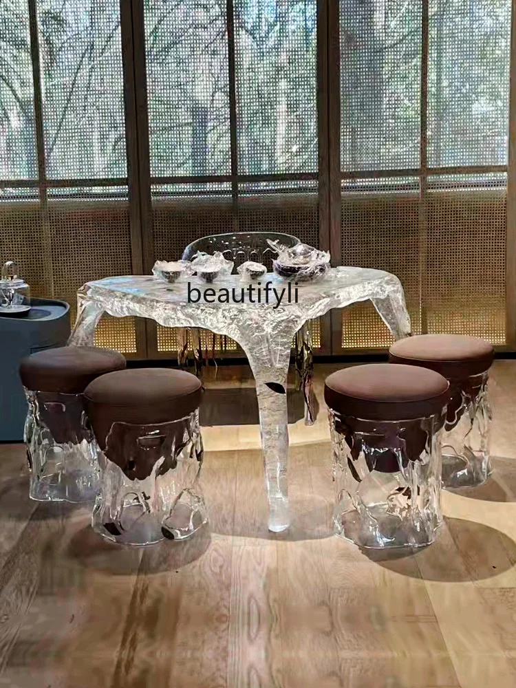 Transparent Crystal Stool Living Room Office Tea Table Resin Wood a Block of Wood Or Stone Acrylic Low Stool