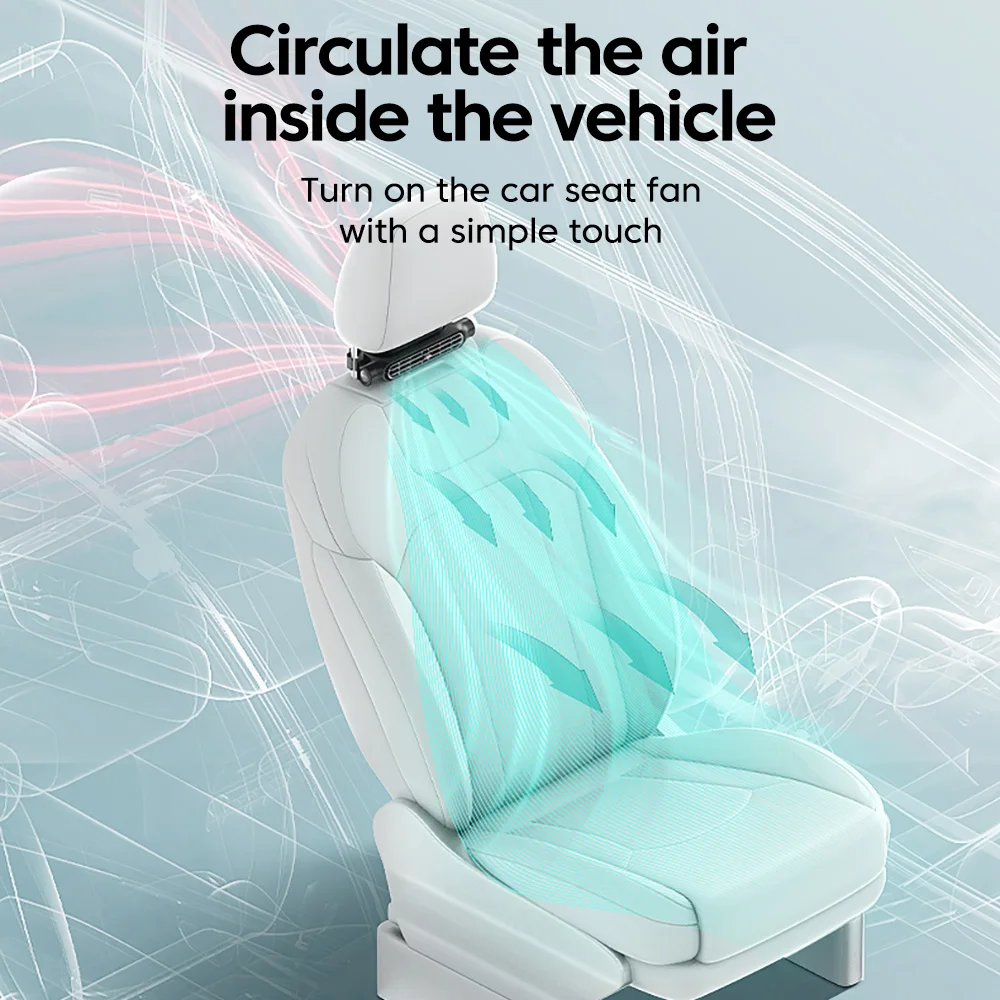 USB Car Cooling Fan for Backseat 3 Speeds Portable Car Seat Headrest Fan 5V/2A Electric Car Seat Fan for Mini Cars RVs Sedans