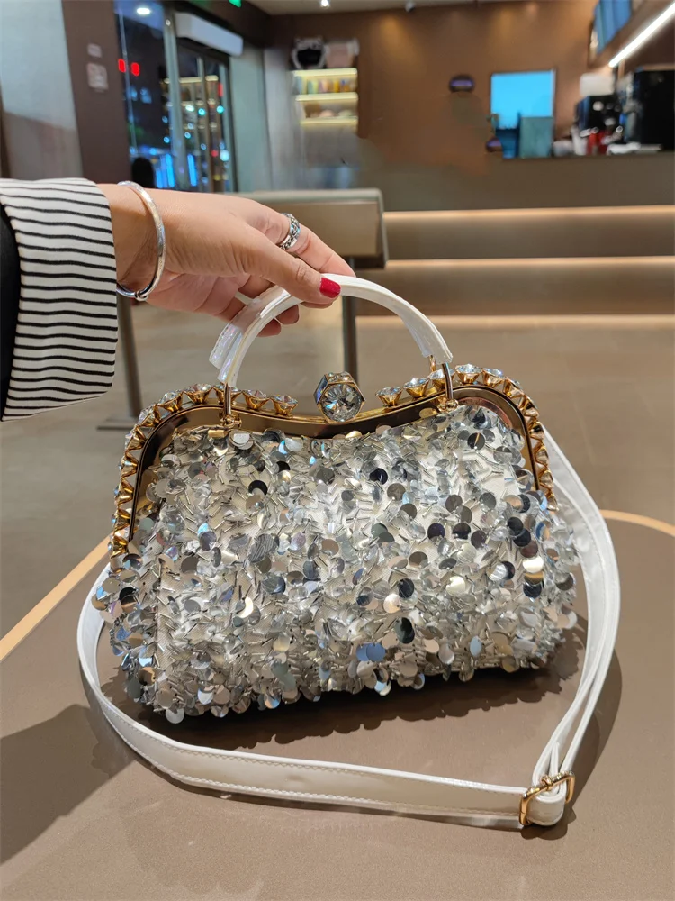 Luxury2025 Simple Fashion New Trendy European and American Elegant All-match Sequin Large Capacity Handbag Crossbody Bag