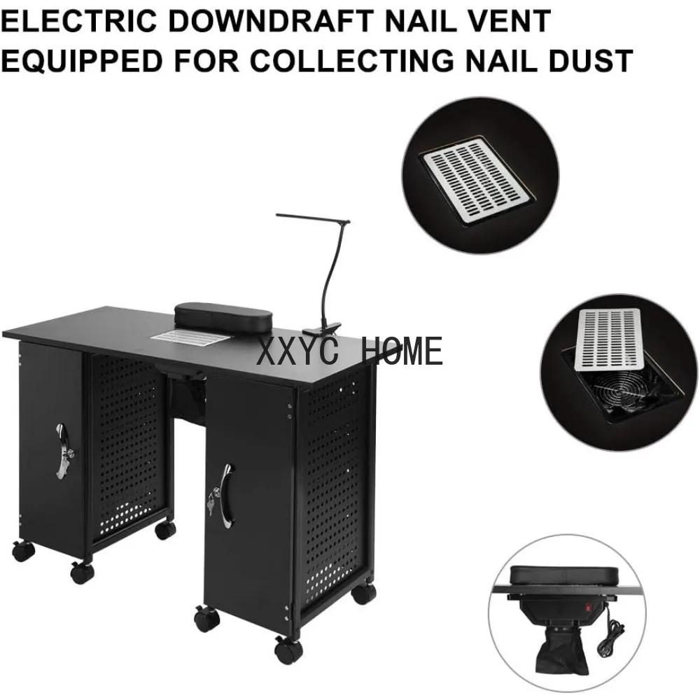 Manicure Table Nail Desk w/Electric Downdraft Vent,Iron Frame Beauty Spa Salon Workstation 43.3x16.9x29.5 Inch (Pack of 1)