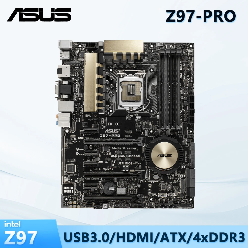 

ASUS Z97-PRO DDR3 Intel Z97 Motherboard LGA 1150 Socket Supports Core i3 4150 4170 i5 4570 4670 i7 4770 4790 ATX Used Mainboard