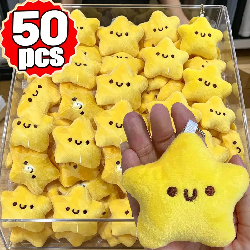 Cute Stars Plush Toy Keychain Girls Fluffy Soft Cute Backpack Bag Pendant Practical Mini Yellow Keychain Charms Keychains Gifts