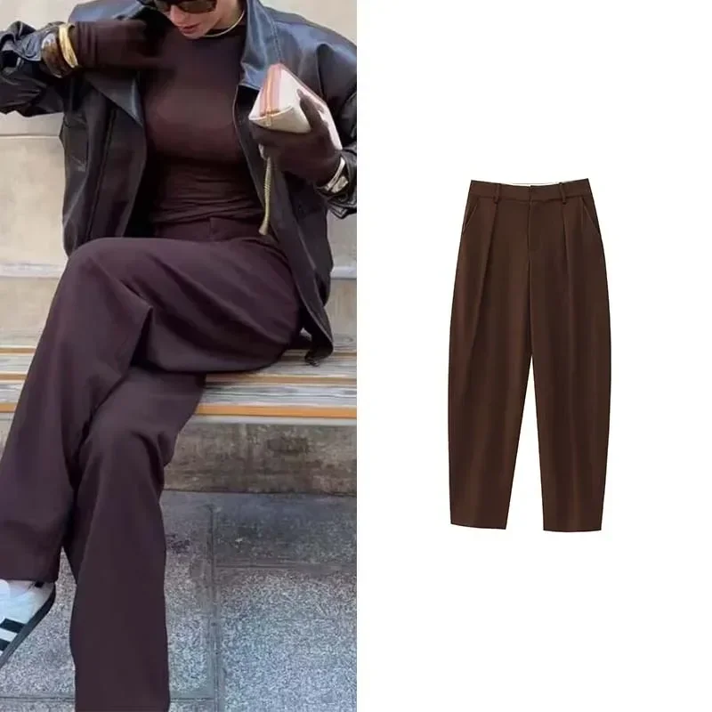 Sivatu Woman Trousers Vintage Harajuku Wine Color Pants High Waisted Pants Women Casual Minimalist Ladies Fashion Trousers