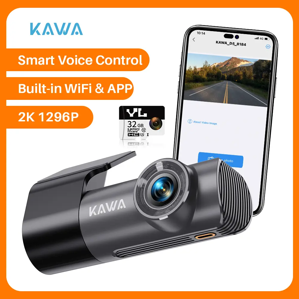 Câmera de painel 2k para carro dvr dash cam no carro kai d5 gravador de vídeo controle de voz de emergência visão noturna wifi app monitor wdr