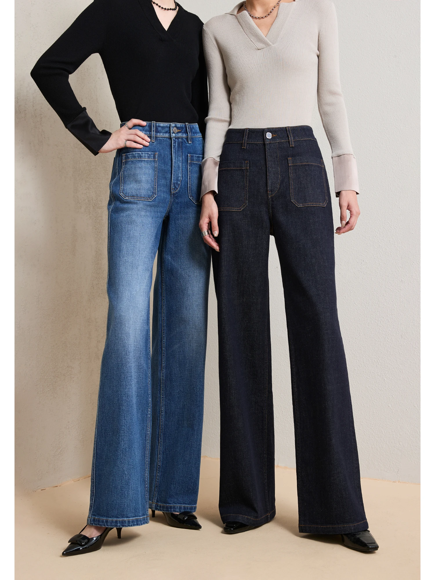 

Джинсы ChangDX новой серии, широкие джинсовые брюки, 3D пошив, высокая талия, смесь хлопка, удобная посадка, готовые к работе