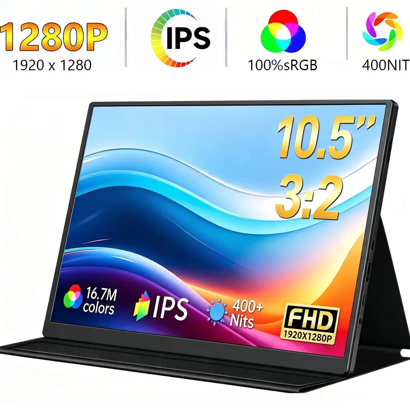 10.5 Inch Portable Monitor 1920×1280 FHD IPS 3:2 Aspect Ratio 100% sRGB External Secondary Display For Laptop Phone Game Console