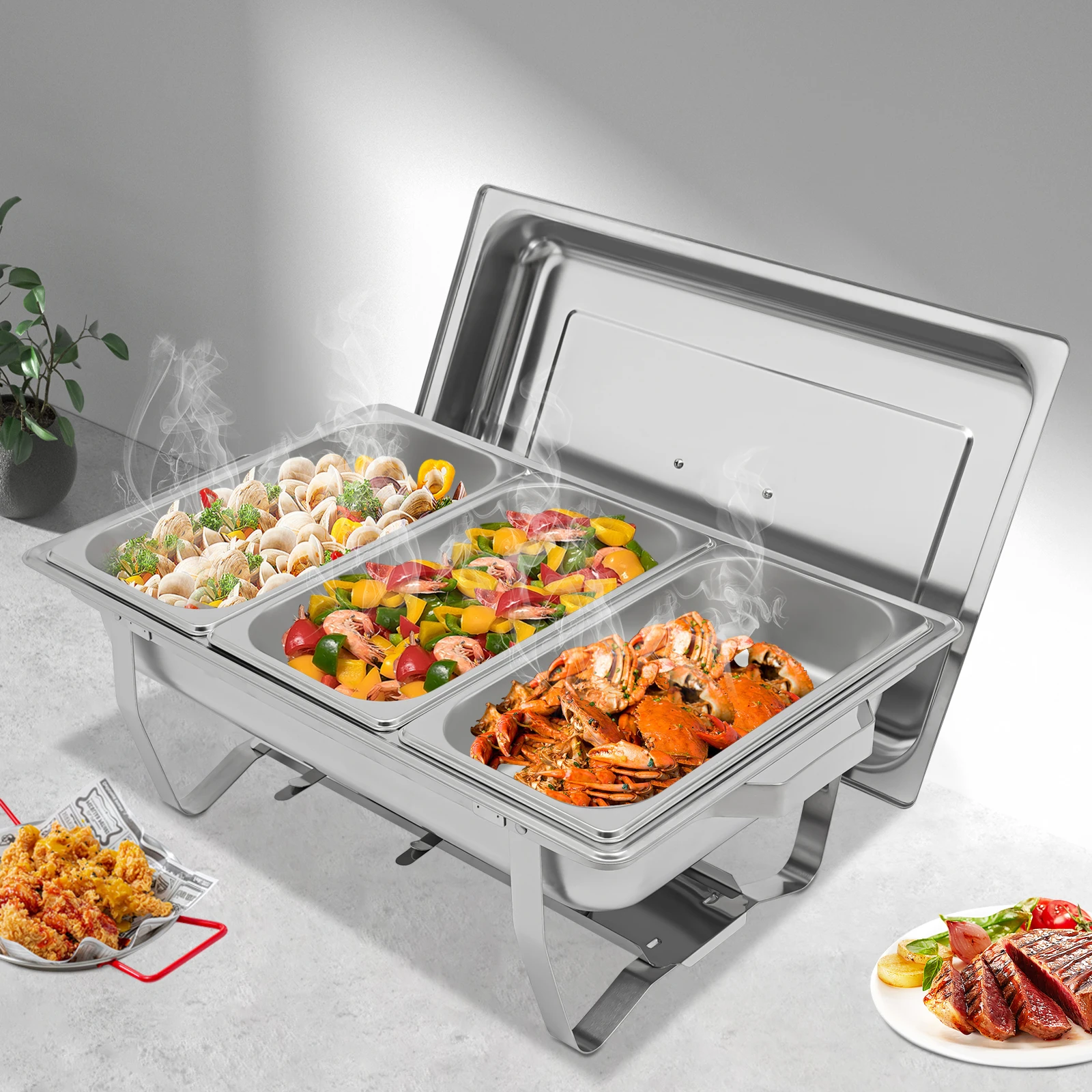 5L/6L/7L Edelstahl-Lebensmittelwärmer – rechteckiger isolierter Behälter, Buffet-Chafing Dish-Heizbehälter für den Haushalt
