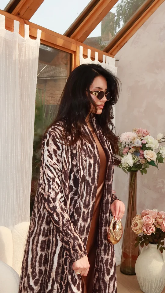 KAF Arabische Damen-Abaya, luxuriös, mit Retro-bedrucktem Revers, langen Ärmeln, Strickjacke, Krawatten-Design, lockeres, übergroßes, elegantes Abendkleid