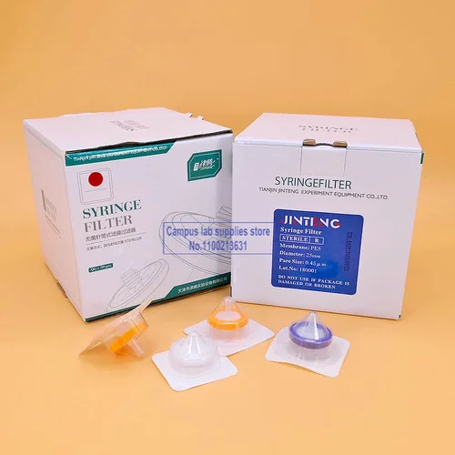 Filtro de jeringa estéril, membrana de Nailon/PES/ PTFE, equipo de laboratorio de química, 0.22um/0.45um, 50 piezas, 1 caja