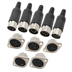 2Pcs DIN 3 4 5 6 8 Pin DIN Male Plug / Female Socket Panel Mount Chassis Connector Adapter for Soldering Cable
