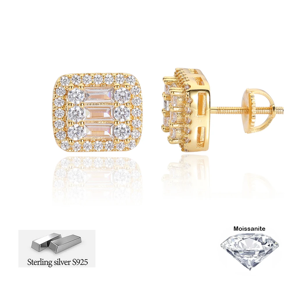 ICEBLING GRA VVS Rectangular Earrings Emerald Cut Moissanite Diamond 925 Silver Stud Earrings for Women Engagement Jewelry - view 6