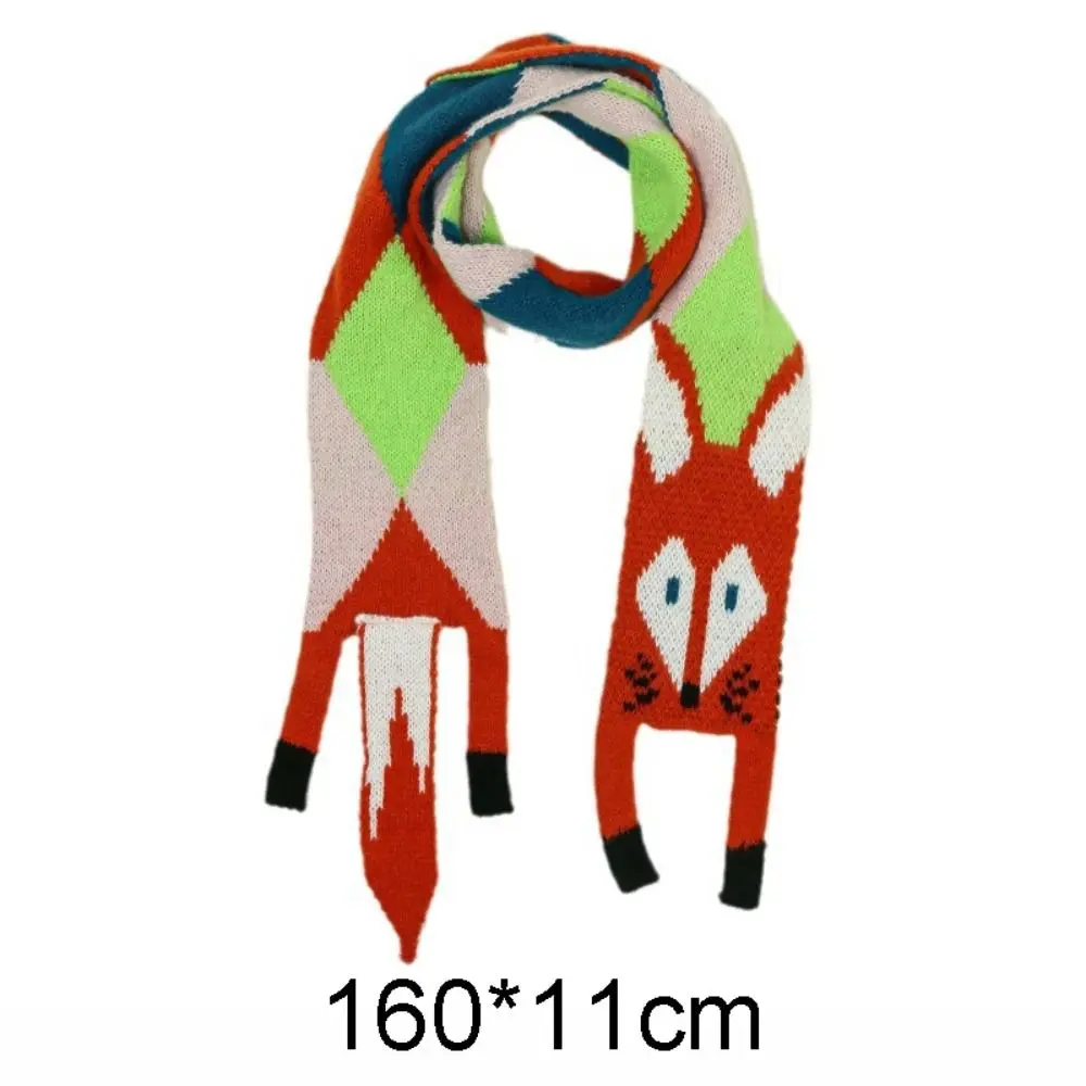 Versatile Japanese Style Knitted Scarf Imitation Cashmere Animal Cartoon Fox Scarf Trendy Autumn Winter Warm Shawl Wrap