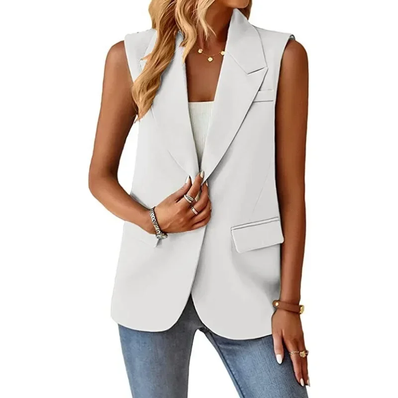 2024 Spring Summer New Women\'s Clothing Casual Fashion Suit Vest Solid Color Single Button Coat Blazer Jacket