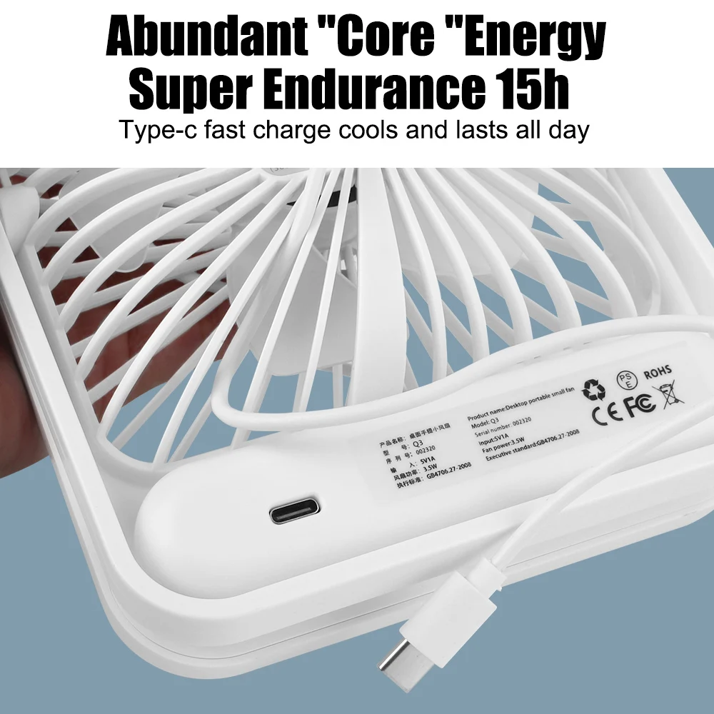Strong Air Flow Cooling Fan Office Fan Digital Display with 5-speed Strong Air Flow Small Desktop Fan Super Silent USB Charging