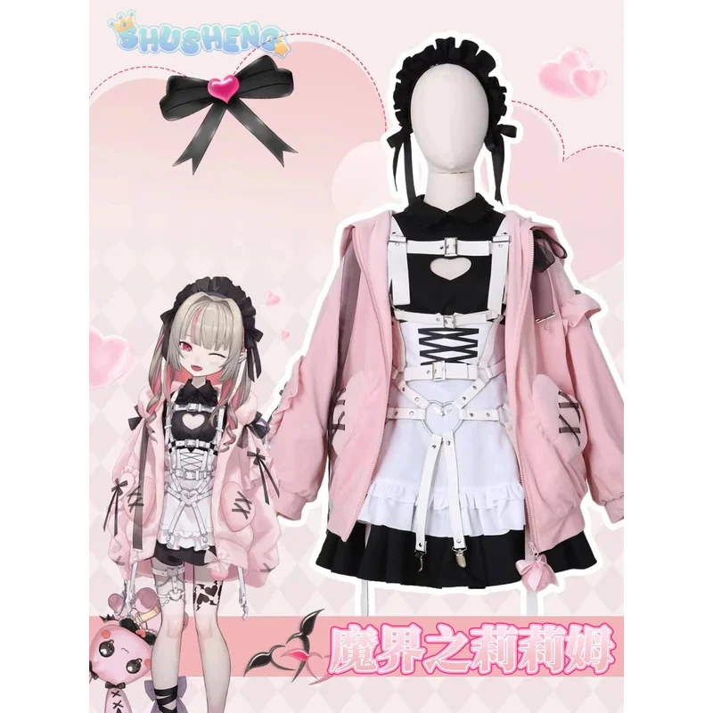 

Yumber vtuber makaino ririmu cosplay costumes women cute party suit pink coat dress Halloween carnival uniform custom made