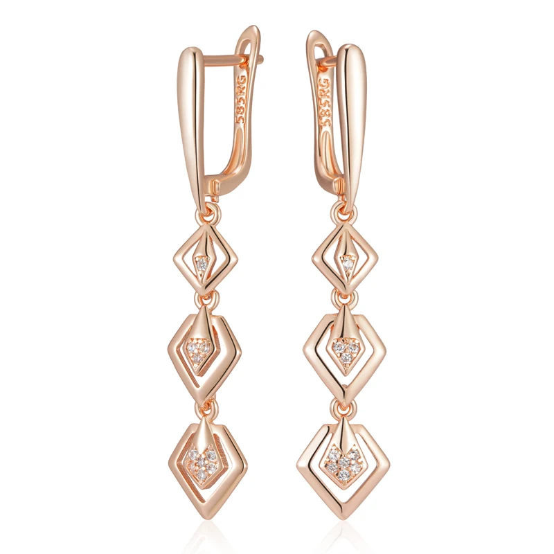 Kinel Fashion Glossy Hollow Geometry Drop Earring for Women 585 Rose Gold Color Shiny Natural Zircon Daily Fine Ethnic Jewelry