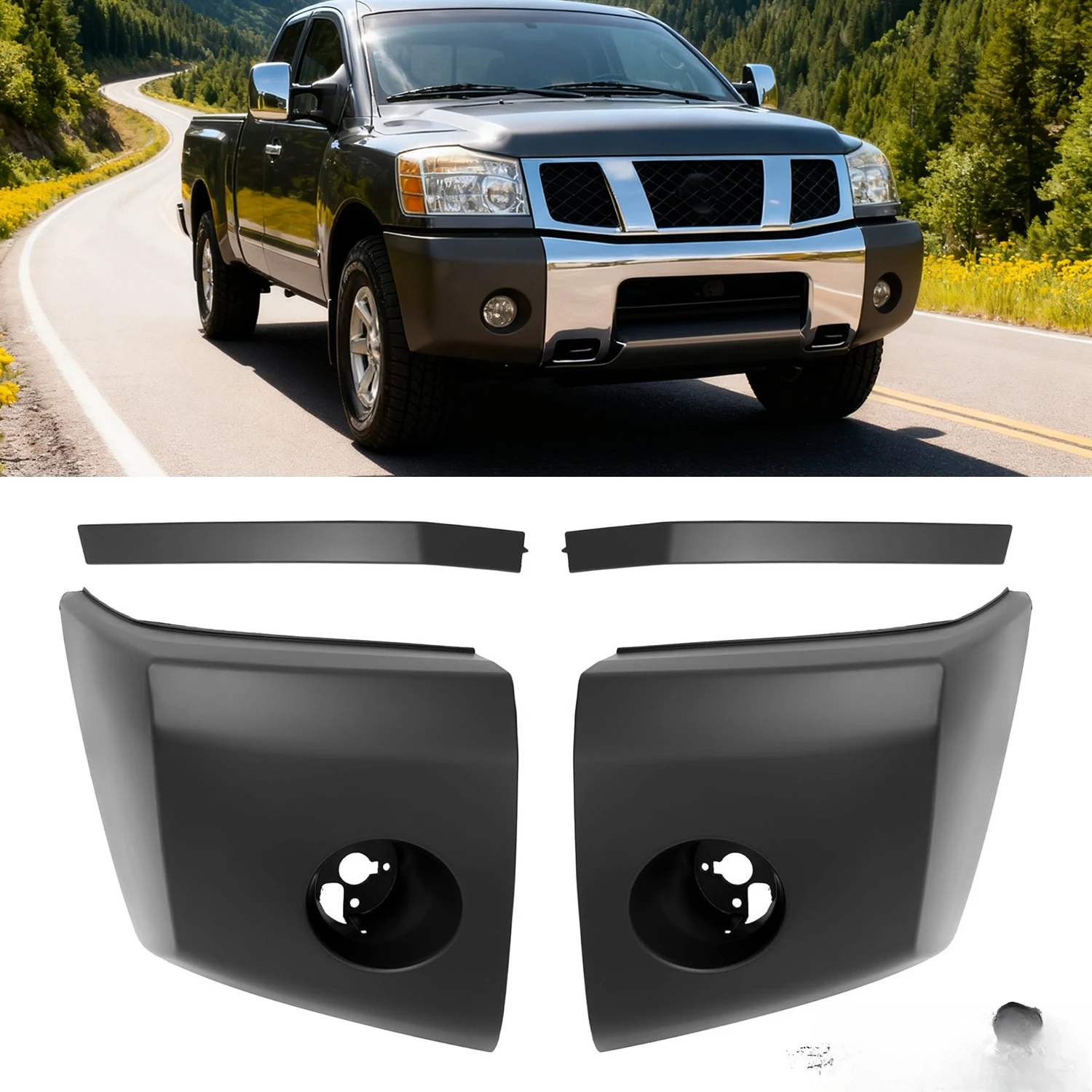 Front Bumper End Caps+Extension Fillers Painted For 2004-08 Nissan Titan/Armada