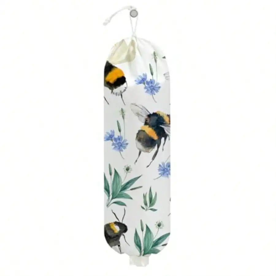 

Bee Plastic Bag Holder Summer Floral Grocery Bag Holder For Plastic Bags Wall Mount Washable Grocery Bags Storage Dispenser For Home Kitchen Pantry Farmhouse Bee Gifts For Women Mom