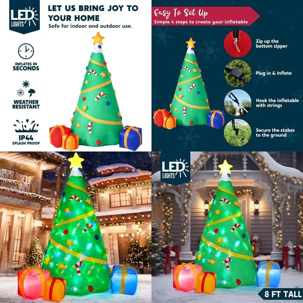 

Illuminated 8-Foot Inflatable Christmas Tree - Giant Light-Up Outdoor/Indoor Self-Inflating Decoration for Festive Yard and Gard