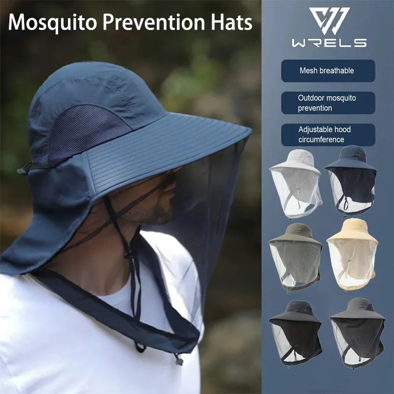 Mosquito Prevention Hats Sun UV Protection Windproof Hiking Outdoor Cap Wide Brim Foldable Adjustable Breathable Fishing Caps