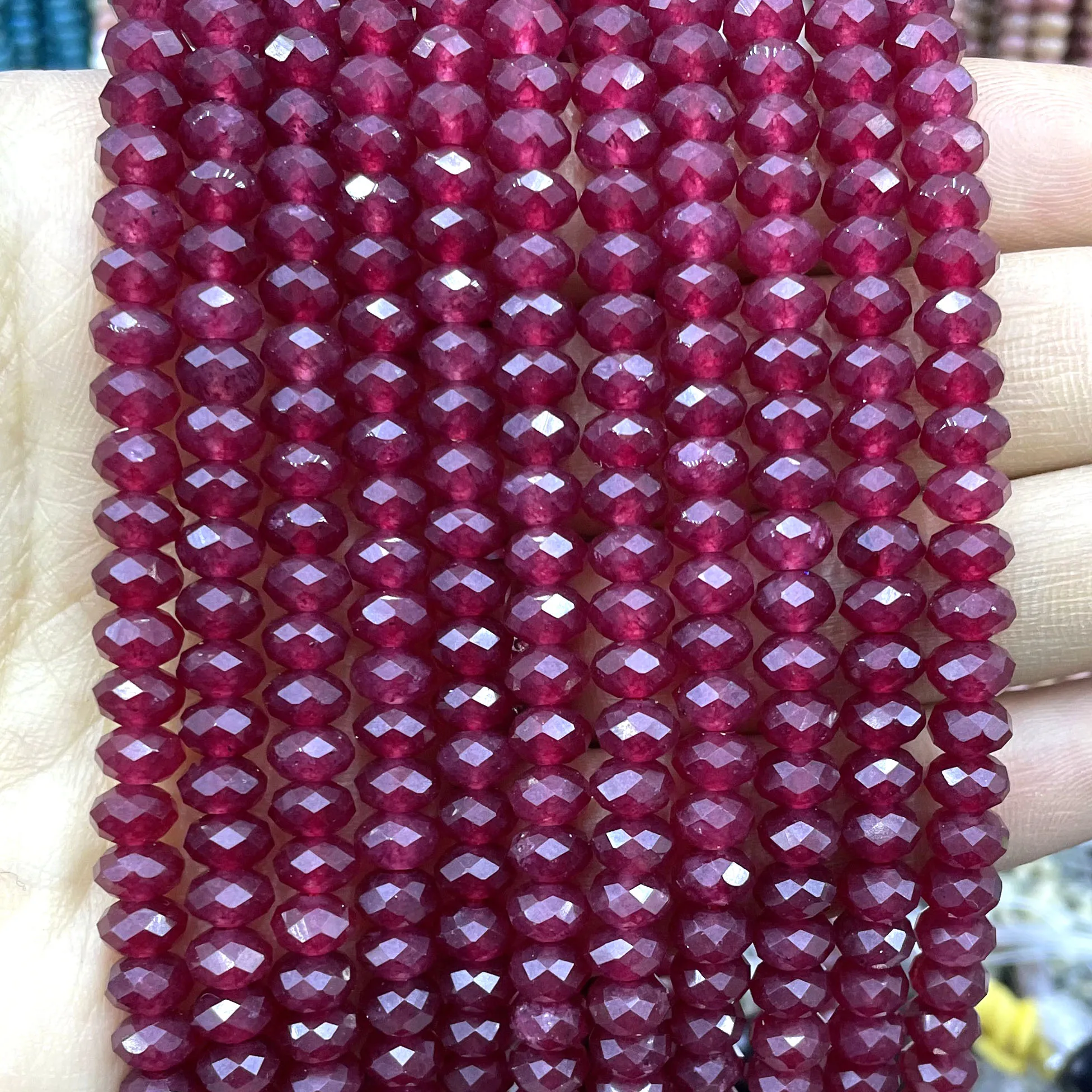 4X6MM Faceted Natural Stone Ruby Red Chalcedony Abacus Rondelle Spacer Beads For Jewelry Making Diy Bracelet Accessories 7.5\'