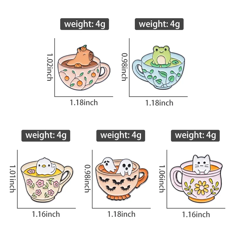 Kreative Kaffeetasse Tier Sammlung Emaille Pins Ghost Ente Capybara Frosch Brosche Revers Abzeichen niedlichen Halloween Schmuck Kind Geschenk ﻿