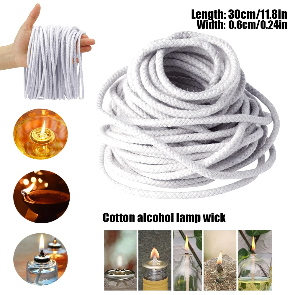 3M Long 6MM Thick Alcohol Wick Rope Burner Cotton Wick Round Soft Cotton Kerosene Glass Wicks DIY Candle Oil Lamp Accessories