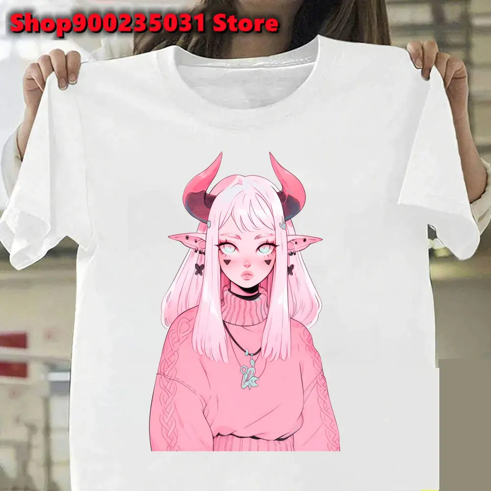 Demon Dream Girl Anime Cartoon Short Sleeve Clothes Harajuku Oversized Tshirts Summer Tops Female Tee Shirt Clothes Camisetas