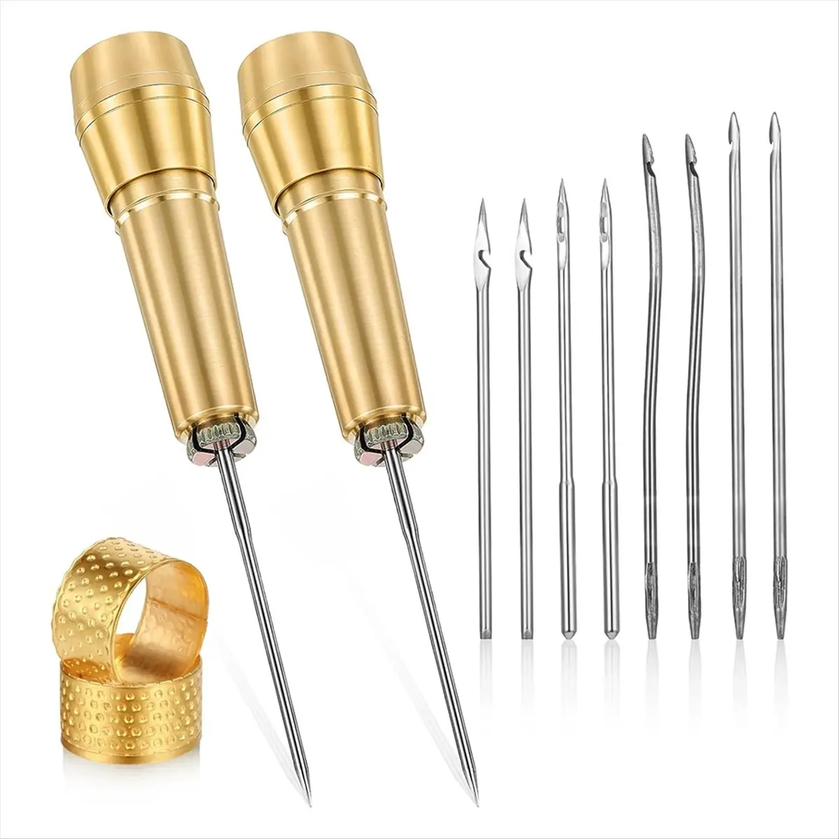 Limited Stock-14 PCS Leather Sewing Awl Needle Set with Copper Handle, Leather Sewing Needle Awl for Leather Craft Sewing Tool