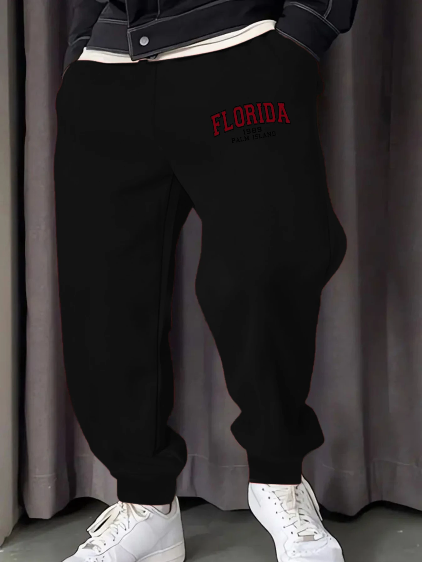 

Florida 1989 Palm Island Print Mens Sweatpant Trendy Drawstring Pant Casual Warm Britches Sports Street Unisex Long Pants