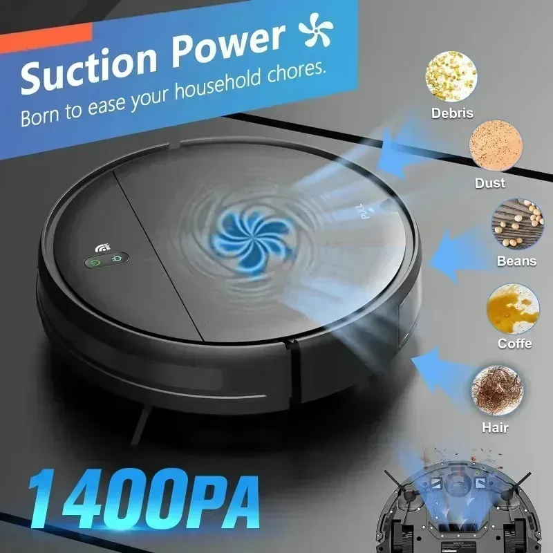PMD4-PMD4-Robot Vacuum and Mop Combo، 2 في 1 مكنسة كهربائية روبوتية للتطهير مع جدول، Wi-Fi/App/Alexa، شفط أقصى 1400Pa