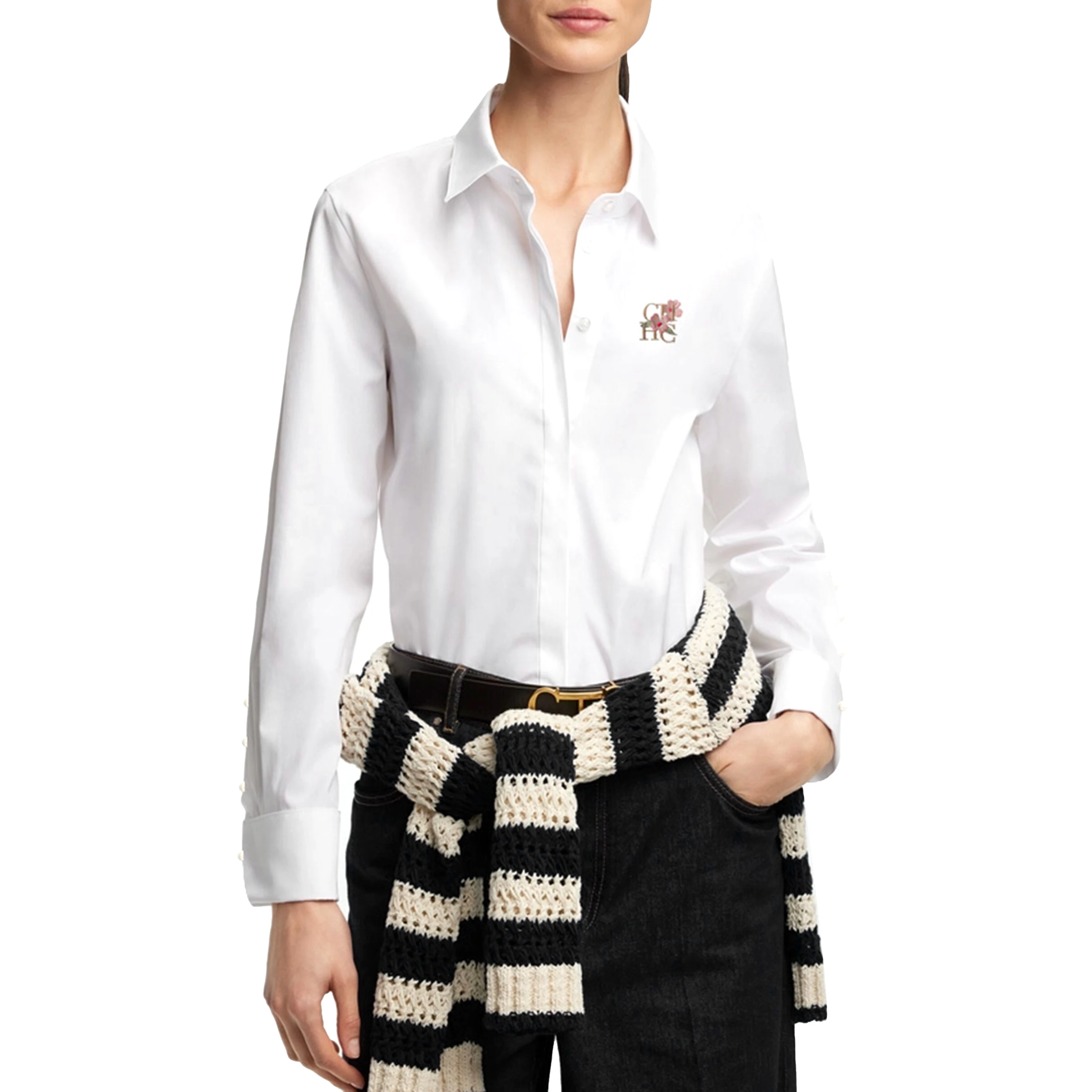 

Women Blouse Casual Long Sleeve Shirts Embroidered Flowers Elegant Lapel Loose Shirt Single Breasted Solid Office Female Shirts