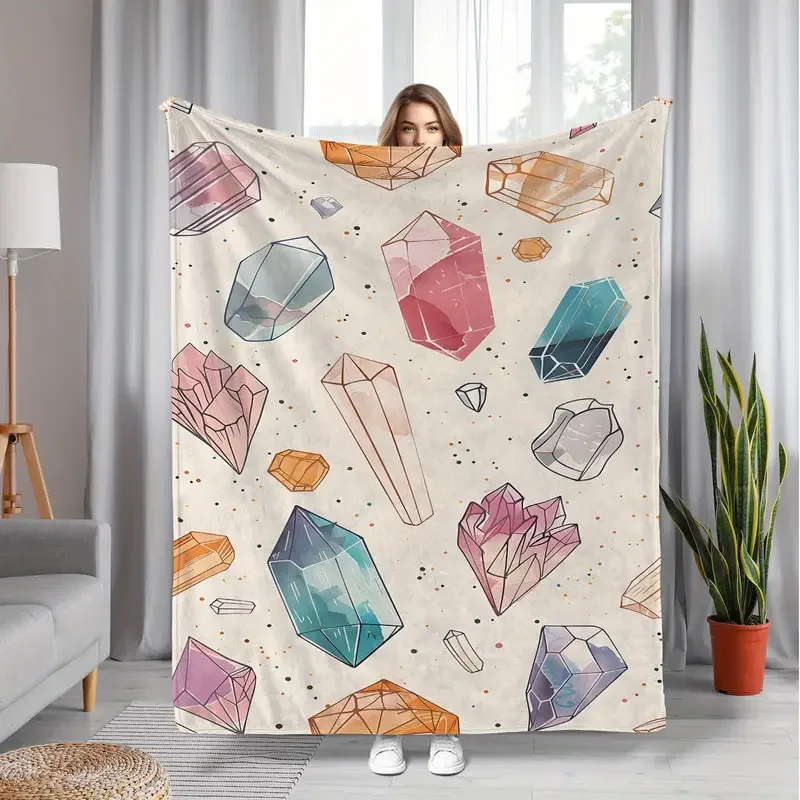 

Удобное фланелевое одеяло с кристаллическим принтом, подходящее для дивана, кровати, офиса, путешествий, кемпинга, одеяла для сна, мальчиков и девочек