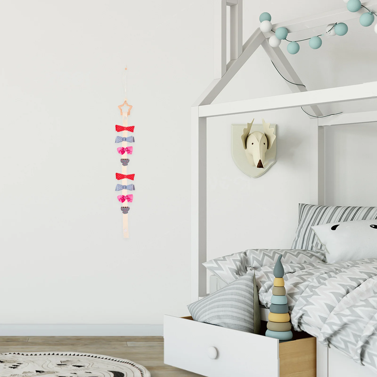 

Baby Girl Hair Clip Organizer Wooden Bow Headband Holder Cartoon Shape Nursery Wall Hanging Hair Accessories Storage