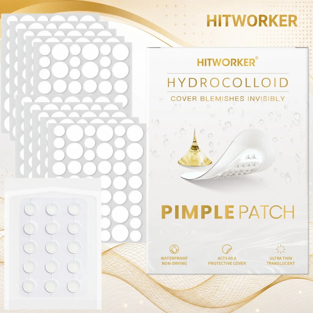 Hydrocolloid Pimple Patch, 495 pieces per pack — High-quality hydrocolloid acne patches. Cleanses pores, covers acne,