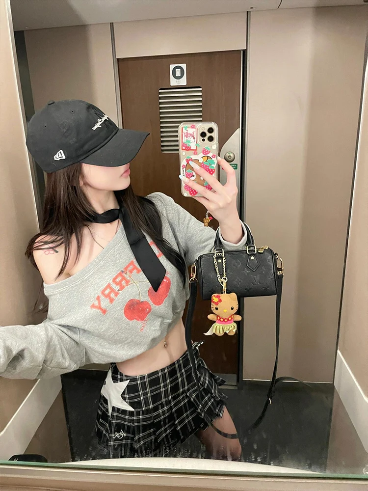 American Sle ort oulder Sexy ey Sweatirt Women's Spring Autumn Thin oulderl Lazy Loose Long Sve Top