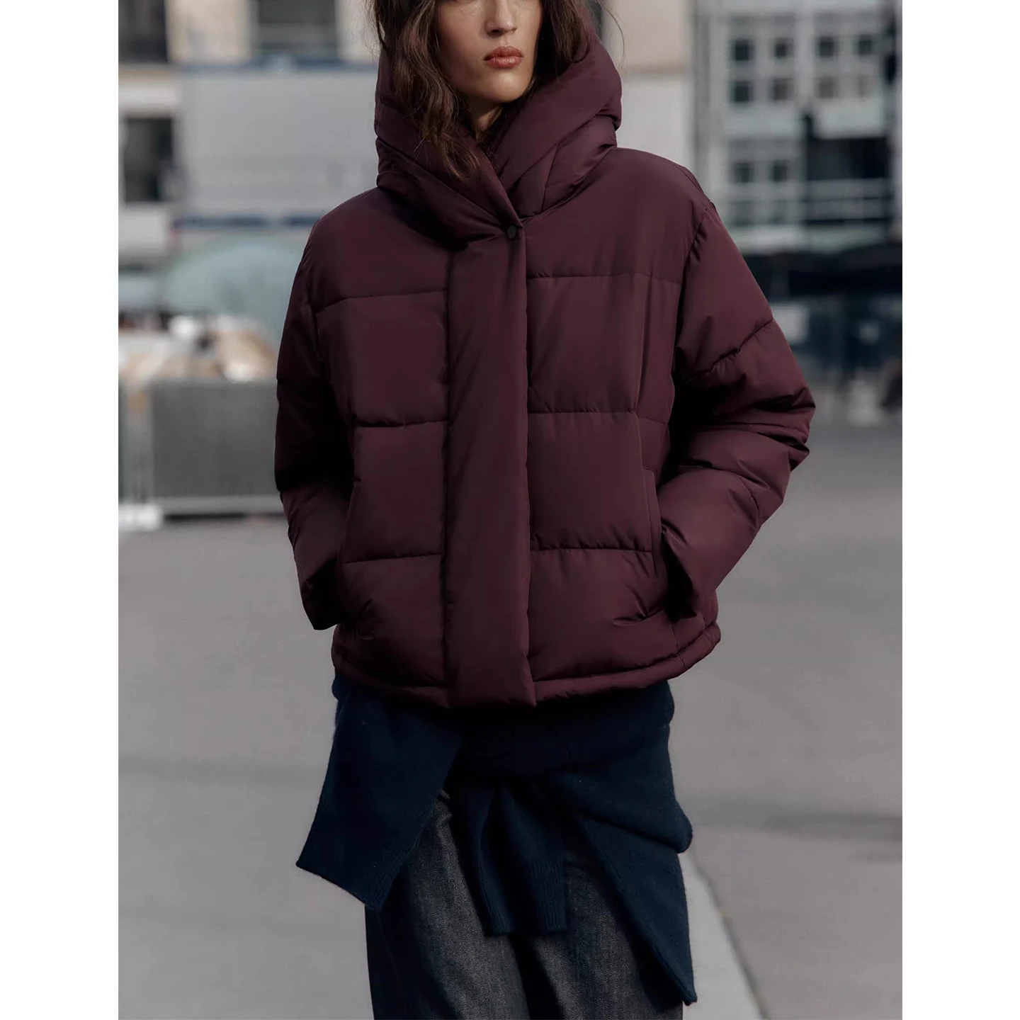 Invierno Mujer Casual Sle Collarl Con Capucha Larga Sve Or Impermeable A Prueba De Viento Thi Jaet Abrigo Cierre De Cremallera C...